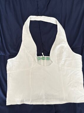 Missguided White Halter Tank Top with Green Bead Detail